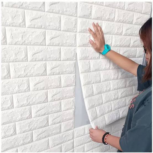3d Wall Sticker White Brick Sheet | Bedroom Home Decor Waterproof Self Adhesive Living Room Wallpaper(70×77 Cm)