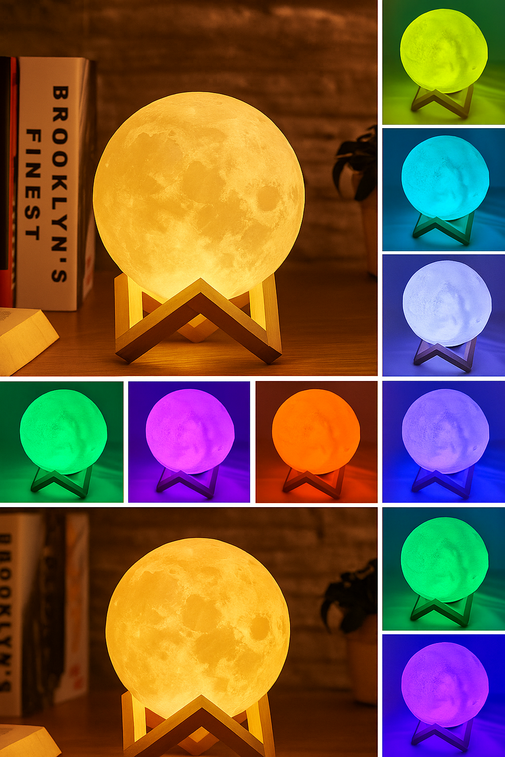 Led Moon Lamp – 3d Printed Lunar Lamp – Battery Powered Colorful – Night Light For Kids – 8 Color (15cm)
