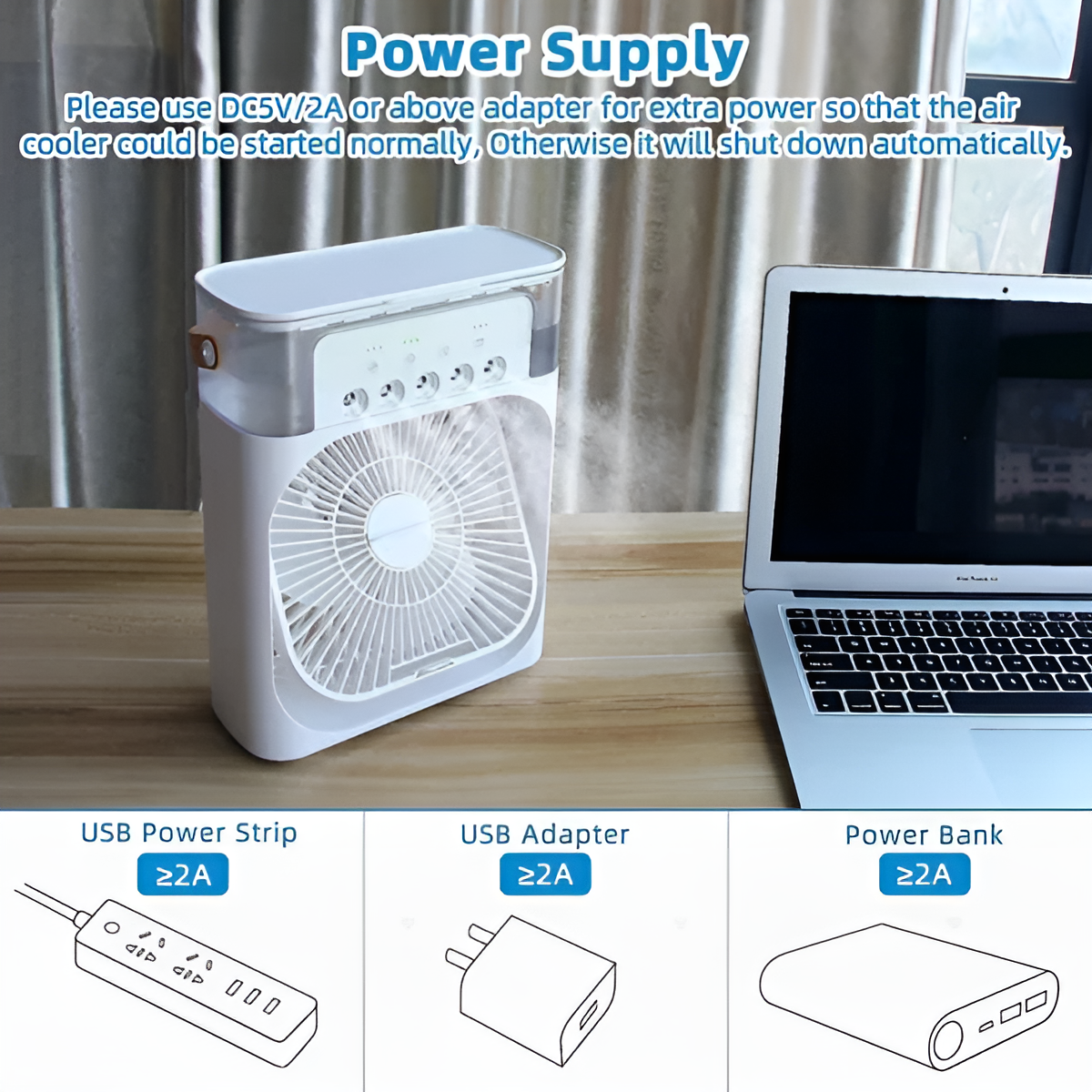 Portable Air Conditioner Fan Usb Electric Fan With Led Night Light, Fine Mist Water, And Humidifier Function | Led Night Light Water Mist 10inch (random Color)